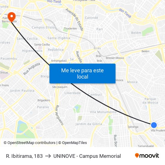 R. Ibitirama, 183 to UNINOVE - Campus Memorial map