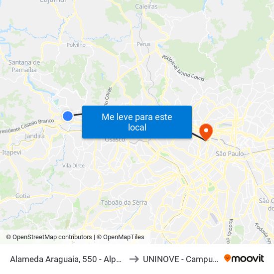 Alameda Araguaia, 550 - Alphaville Industrial to UNINOVE - Campus Memorial map