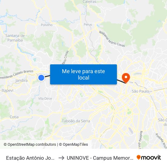 Estação Antônio João to UNINOVE - Campus Memorial map