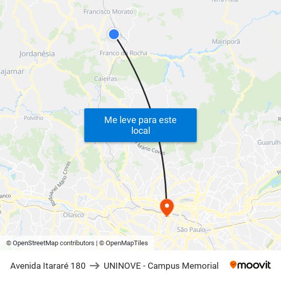 Avenida Itararé 180 to UNINOVE - Campus Memorial map