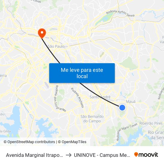 Avenida Marginal Itrapoã 508 to UNINOVE - Campus Memorial map