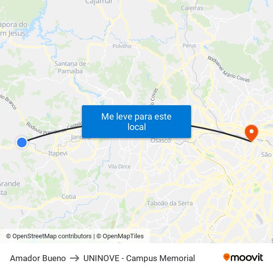 Amador Bueno to UNINOVE - Campus Memorial map