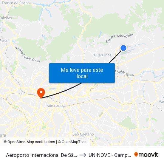 Aeroporto Internacional De São Paulo • Terminal 3 to UNINOVE - Campus Memorial map