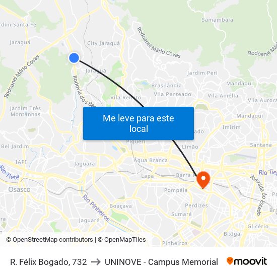 R. Félix Bogado, 732 to UNINOVE - Campus Memorial map
