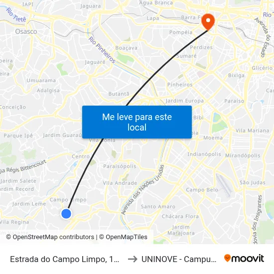 Estrada do Campo Limpo, 1285-1451 (C/B) to UNINOVE - Campus Memorial map