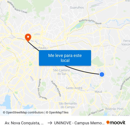 Av. Nova Conquista, 105 to UNINOVE - Campus Memorial map