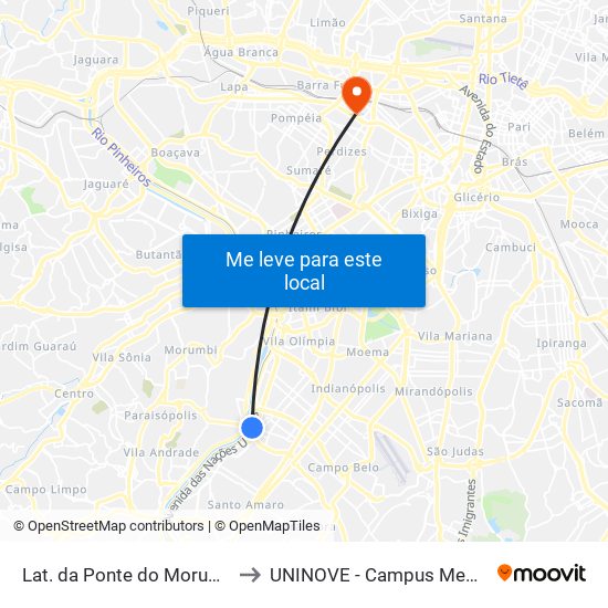 Lat. da Ponte do Morumbi, 0 to UNINOVE - Campus Memorial map