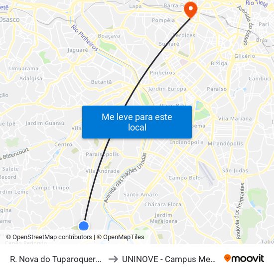 R. Nova do Tuparoquera, 471 to UNINOVE - Campus Memorial map
