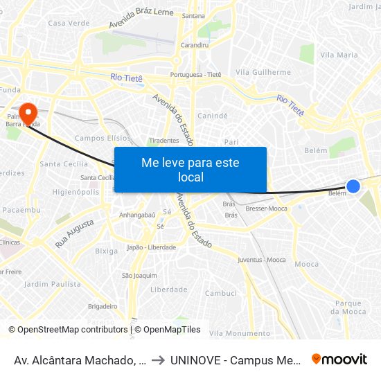 Av. Alcântara Machado, 4188 to UNINOVE - Campus Memorial map