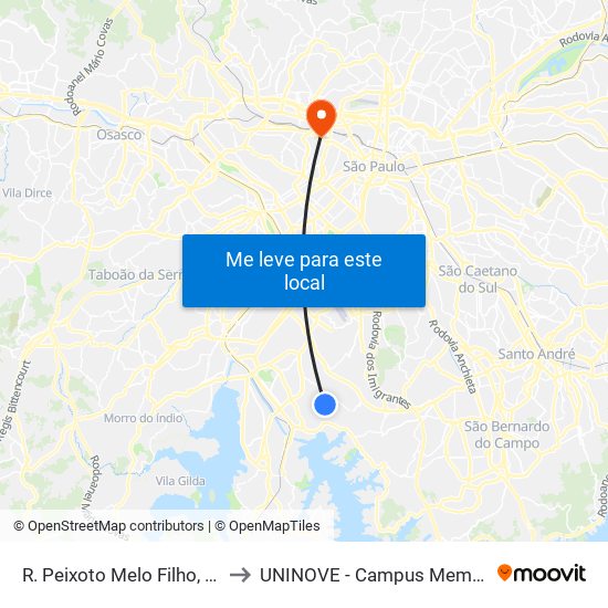 R. Peixoto Melo Filho, 107 to UNINOVE - Campus Memorial map
