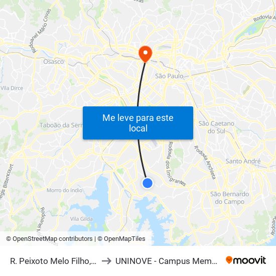 R. Peixoto Melo Filho, 34 to UNINOVE - Campus Memorial map