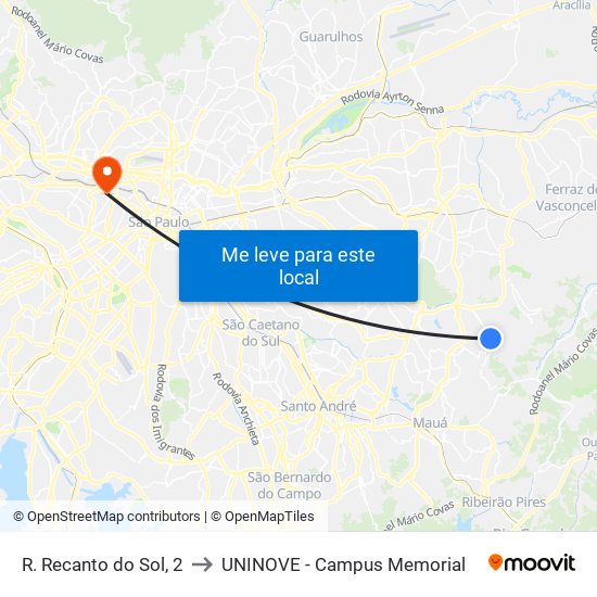R. Recanto do Sol, 2 to UNINOVE - Campus Memorial map