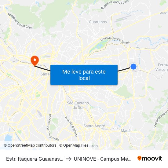 Estr. Itaquera-Guaianases, 3 to UNINOVE - Campus Memorial map