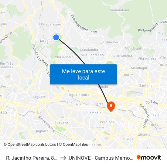 R. Jacintho Pereira, 856 to UNINOVE - Campus Memorial map