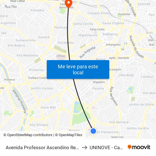 Avenida Professor Ascendino Reis, 724 • Metrô Aacd-Servidor to UNINOVE - Campus Memorial map