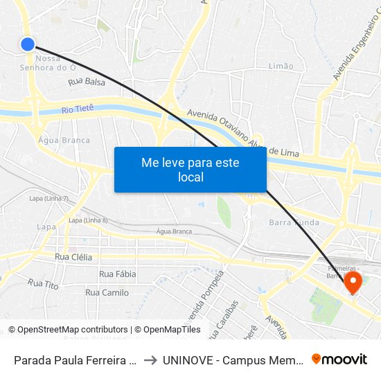 Parada Paula Ferreira B/C to UNINOVE - Campus Memorial map