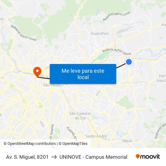 Av. S. Miguel, 8201 to UNINOVE - Campus Memorial map