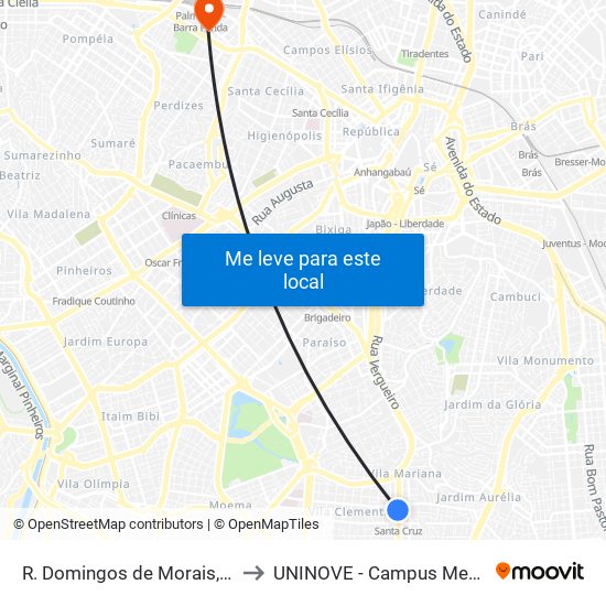 R. Domingos de Morais, 2444 to UNINOVE - Campus Memorial map