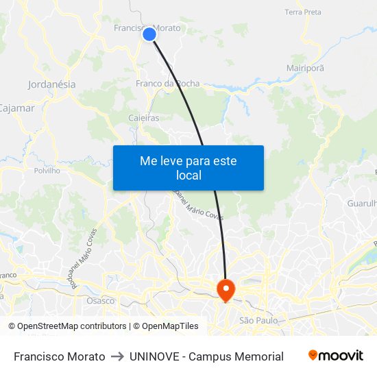 Francisco Morato to UNINOVE - Campus Memorial map