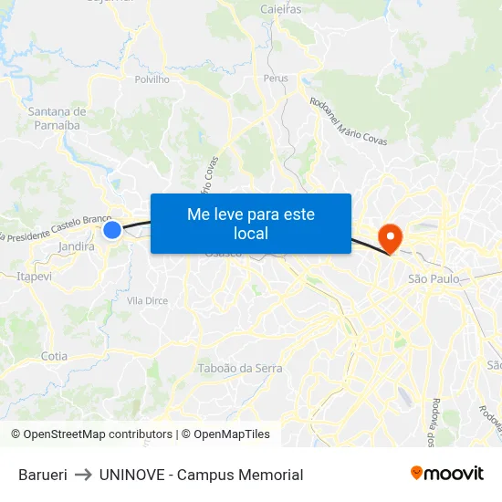 Barueri to UNINOVE - Campus Memorial map