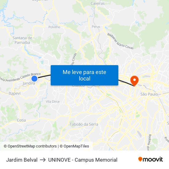 Jardim Belval to UNINOVE - Campus Memorial map