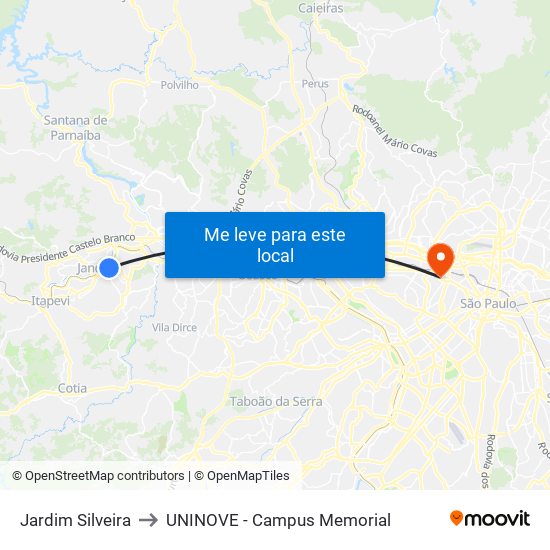 Jardim Silveira to UNINOVE - Campus Memorial map