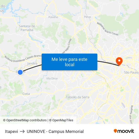 Itapevi to UNINOVE - Campus Memorial map
