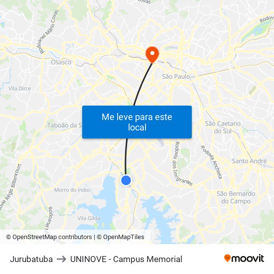 Jurubatuba to UNINOVE - Campus Memorial map