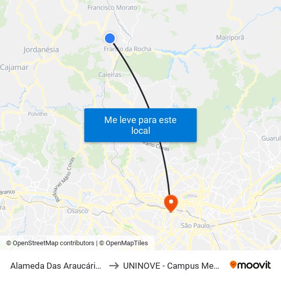 Alameda Das Araucárias 19 to UNINOVE - Campus Memorial map