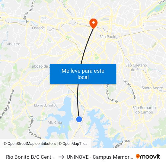 Rio Bonito B/C Central to UNINOVE - Campus Memorial map