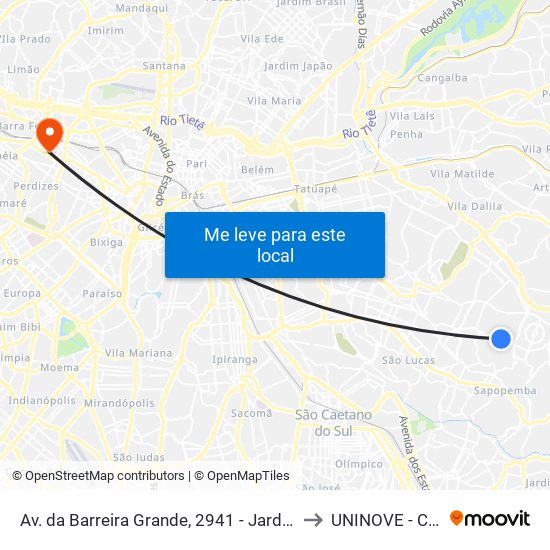 Av. da Barreira Grande, 2941 - Jardim das Rosas (Zona Leste I), São Paulo to UNINOVE - Campus Memorial map