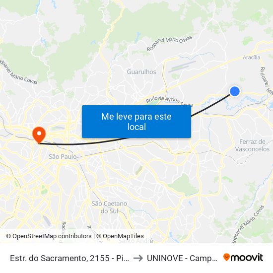 Estr. do Sacramento, 2155 - Pimentas, Guarulhos to UNINOVE - Campus Memorial map