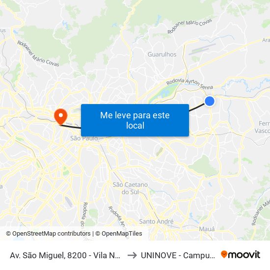 Av. São Miguel, 8200 - Vila Norma, São Paulo to UNINOVE - Campus Memorial map