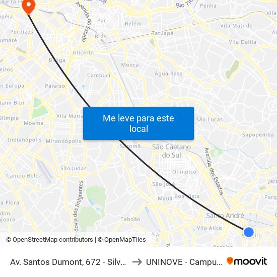 Av. Santos Dumont, 672 - Silveira, Santo André to UNINOVE - Campus Memorial map