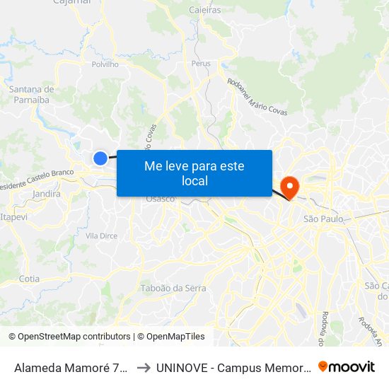 Alameda Mamoré 747 to UNINOVE - Campus Memorial map