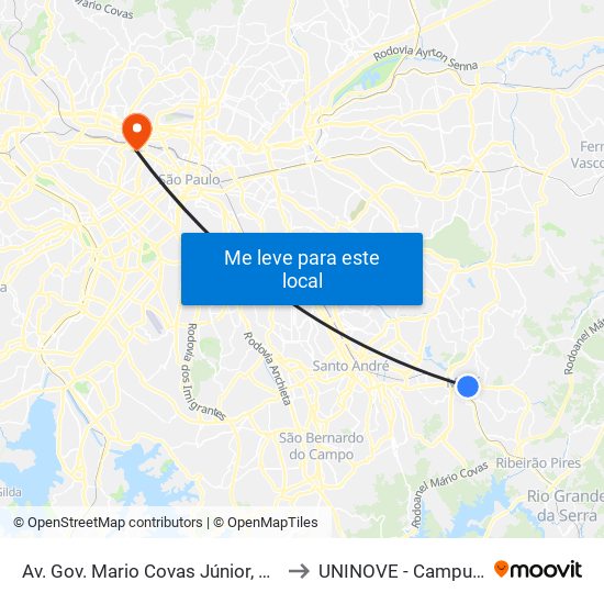 Av. Gov. Mario Covas Júnior, 96 - Centro, Mauá to UNINOVE - Campus Memorial map