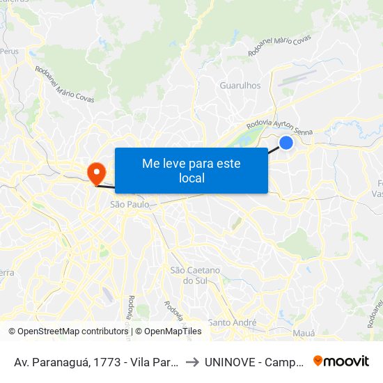 Av. Paranaguá, 1773 - Vila Paranagua, São Paulo to UNINOVE - Campus Memorial map