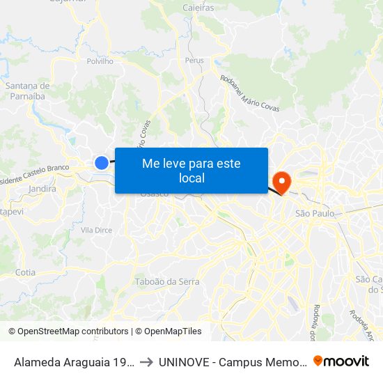 Alameda Araguaia 1930 to UNINOVE - Campus Memorial map