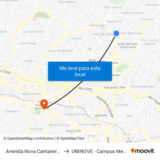 Avenida Nova Cantareira 100 to UNINOVE - Campus Memorial map