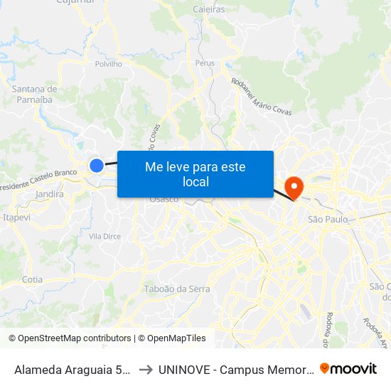 Alameda Araguaia 550 to UNINOVE - Campus Memorial map