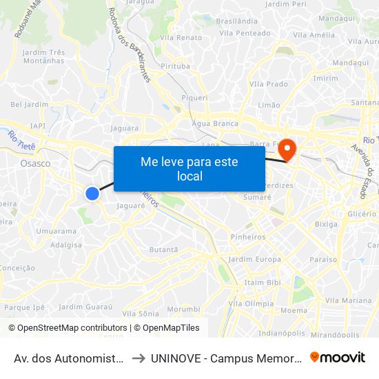 Av. dos Autonomistas to UNINOVE - Campus Memorial map