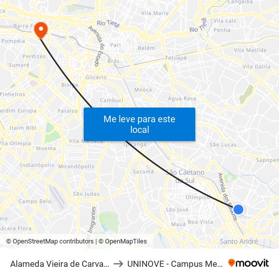 Alameda Vieira de Carvalho 31 to UNINOVE - Campus Memorial map