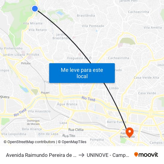 Avenida Raimundo Pereira de Magalhães 8889 to UNINOVE - Campus Memorial map