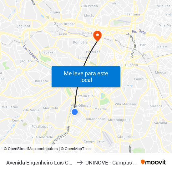 Avenida Engenheiro Luís Carlos Berrini to UNINOVE - Campus Memorial map
