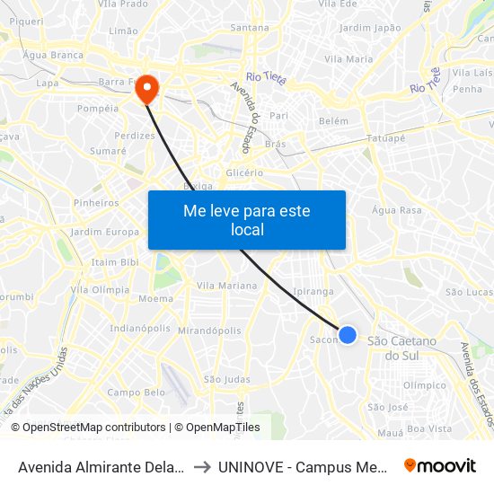 Avenida Almirante Delamare to UNINOVE - Campus Memorial map