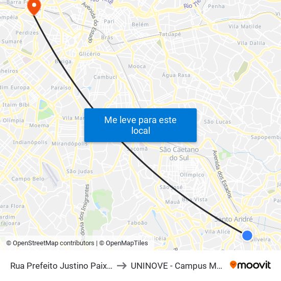 Rua Prefeito Justino Paixão 698 to UNINOVE - Campus Memorial map