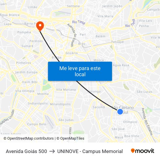 Avenida Goiás 500 to UNINOVE - Campus Memorial map