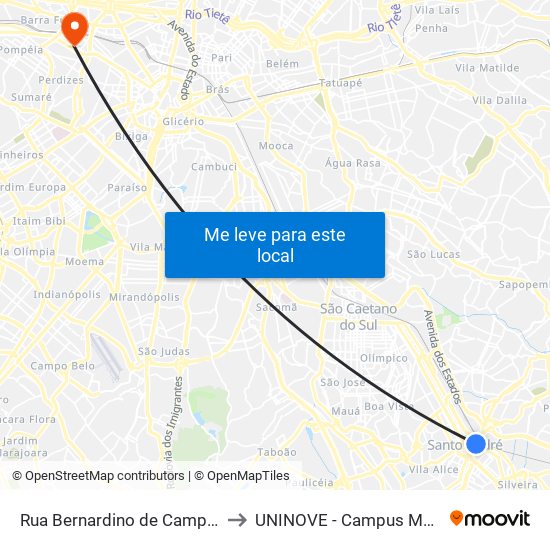 Rua Bernardino de Campos 170 to UNINOVE - Campus Memorial map