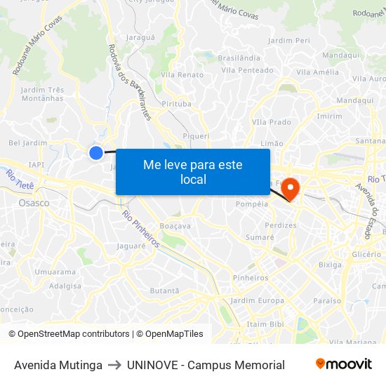 Avenida Mutinga to UNINOVE - Campus Memorial map