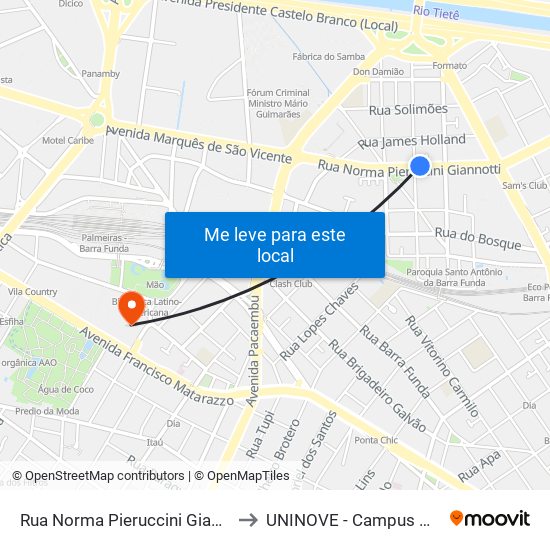 Rua Norma Pieruccini Giannotti 346 to UNINOVE - Campus Memorial map